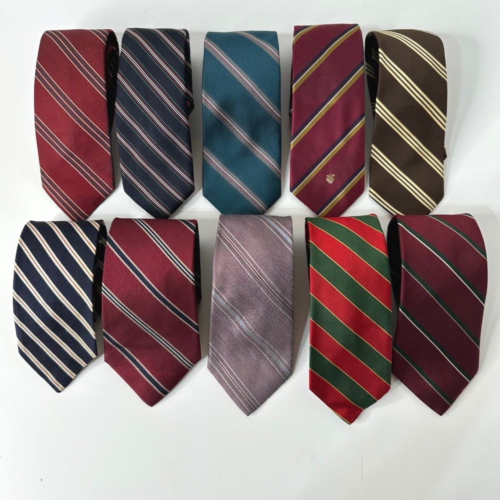 10 Vintage Mens Striped Neck Ties Silk Blend Chaps Ralph Lauren Halston USA Made